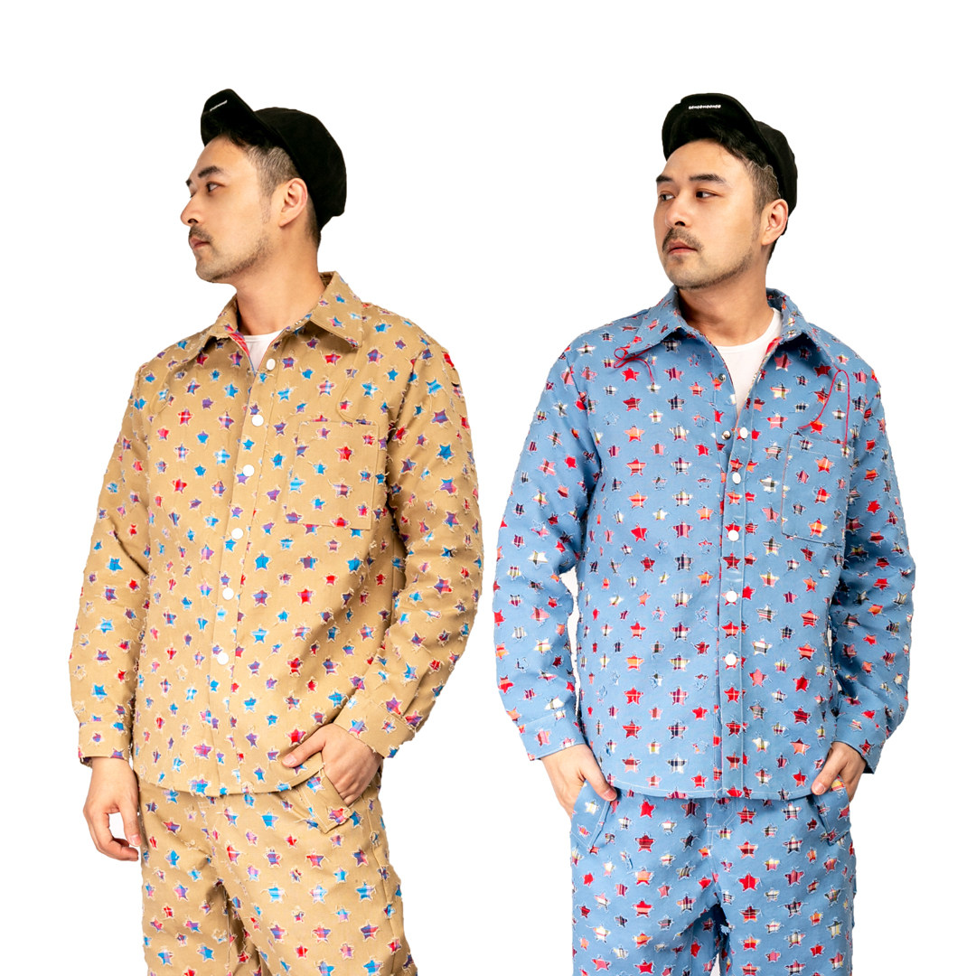 smelt炼 复古风 原宿街头 ins风衬衫 五角星双层毛须衬衫