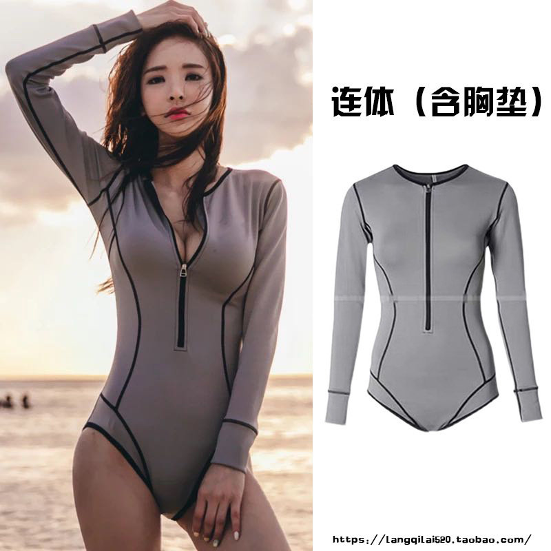冲浪服长袖泳衣女连身显瘦保守水母衣防晒速干透气速干潜水服新款
