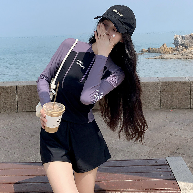 潜水服女分体显瘦长袖套装冲浪浮潜水母衣户外运动防晒游泳衣新款