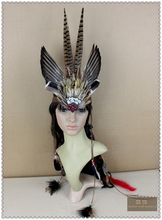DY原创夸张羽毛头饰印第安酋长帽舞蹈走秀表演发饰品包邮