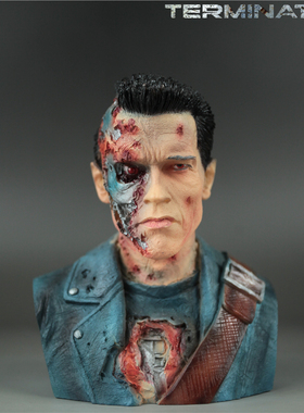 1:4魔鬼终结者阿诺德施瓦辛格T800战损模型胸像彩色摆件仿铜雕像