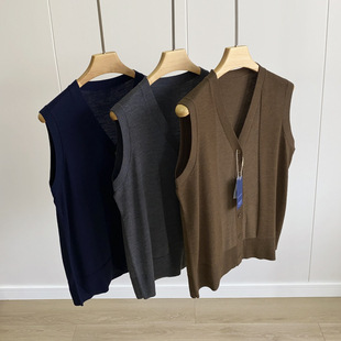 不费力的时髦~杨子纱~合股60支120S美利奴ji细羊毛V领针织马甲女