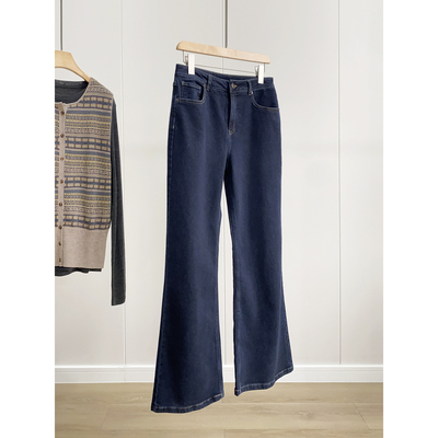 小he土壤牛仔~土耳其jin口~复古微喇高腰修身显瘦牛仔长裤女春秋