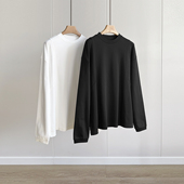 圆领tee长袖 解构设计 岛国ding纺奶油棉宽松小阔版 外穿叠穿T恤女
