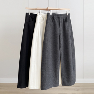 重磅~yi大利jin口强缩羊毛~斜缝休闲裤弧形弯刀裤女直筒长裤秋冬