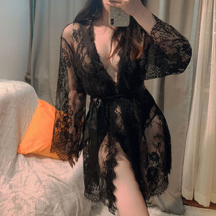 欧美大码性感睡衣情绪暴露女装长袖套装蕾丝诱惑睡裙胖mm内衣火辣