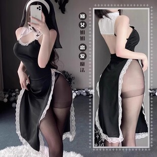 大码性感睡衣中长款秋季人物扮演修女服cosplay游戏火辣睡裙套装