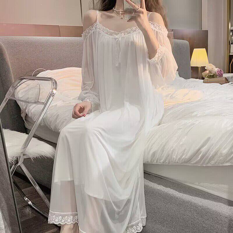 夏季大码带胸垫蕾丝吊带睡裙套装