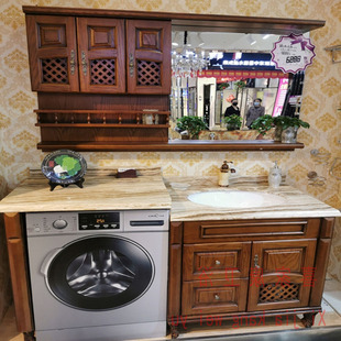定制红橡木美式 浴室柜洗衣机柜镜柜组合开放漆落地洗手台洗衣柜类