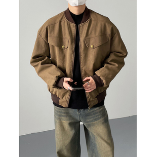 夹克外套男士 皮质短款 宽松棒球服潮 时髦复古cleanfit工装 秋冬韩版