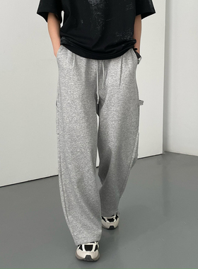 春秋季韩版时髦男生休闲卫裤cleanfit复古灰色松紧腰多口袋休闲长