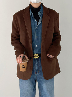 外套男士 时髦复古美拉德高级感呢西装 宽松加厚西服潮 秋冬韩版