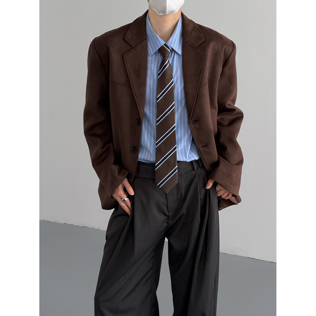 韩版高级感cleanfit麂皮绒西装男