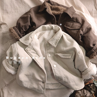 两面穿~加绒衬衣外套 儿童森系翻领衬衫男女宝宝洋气保暖上衣秋冬