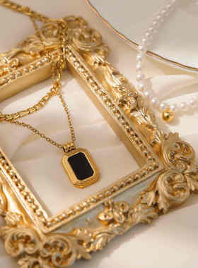 复古宫廷风银色镀18K金圆锥挂坠灵摆金曜石圆珠灵摆男女项链吊坠