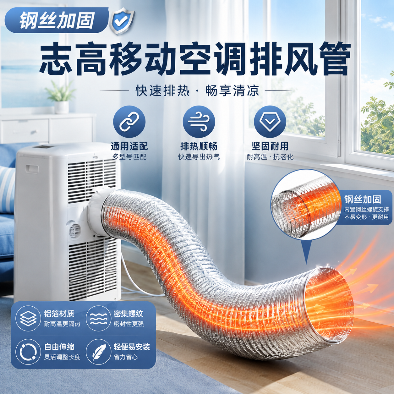 适配志高移动空调排风管隔热排气管延长管排热管加长管15cm通用