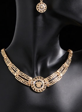 小众设计金属豹头项链耳环套装