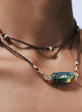 塔罗牌情侣吊坠项链眼睛锁骨链