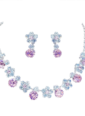 麦芭贝尔人造水晶合金女项链套装