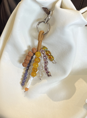 包包挂件中式串珠国风黄色水晶天然菩提子招财装饰品钥匙扣手机链