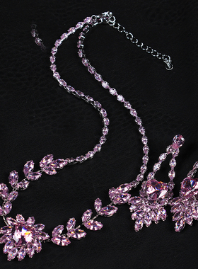 欧美重工锆石桃心项链耳环套装