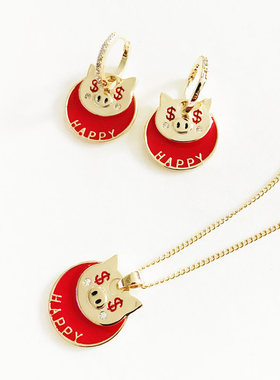 麦芭贝尔女可爱红色小猪项链耳环