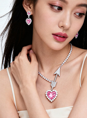 丘比特之箭水晶爱心项链耳环套装