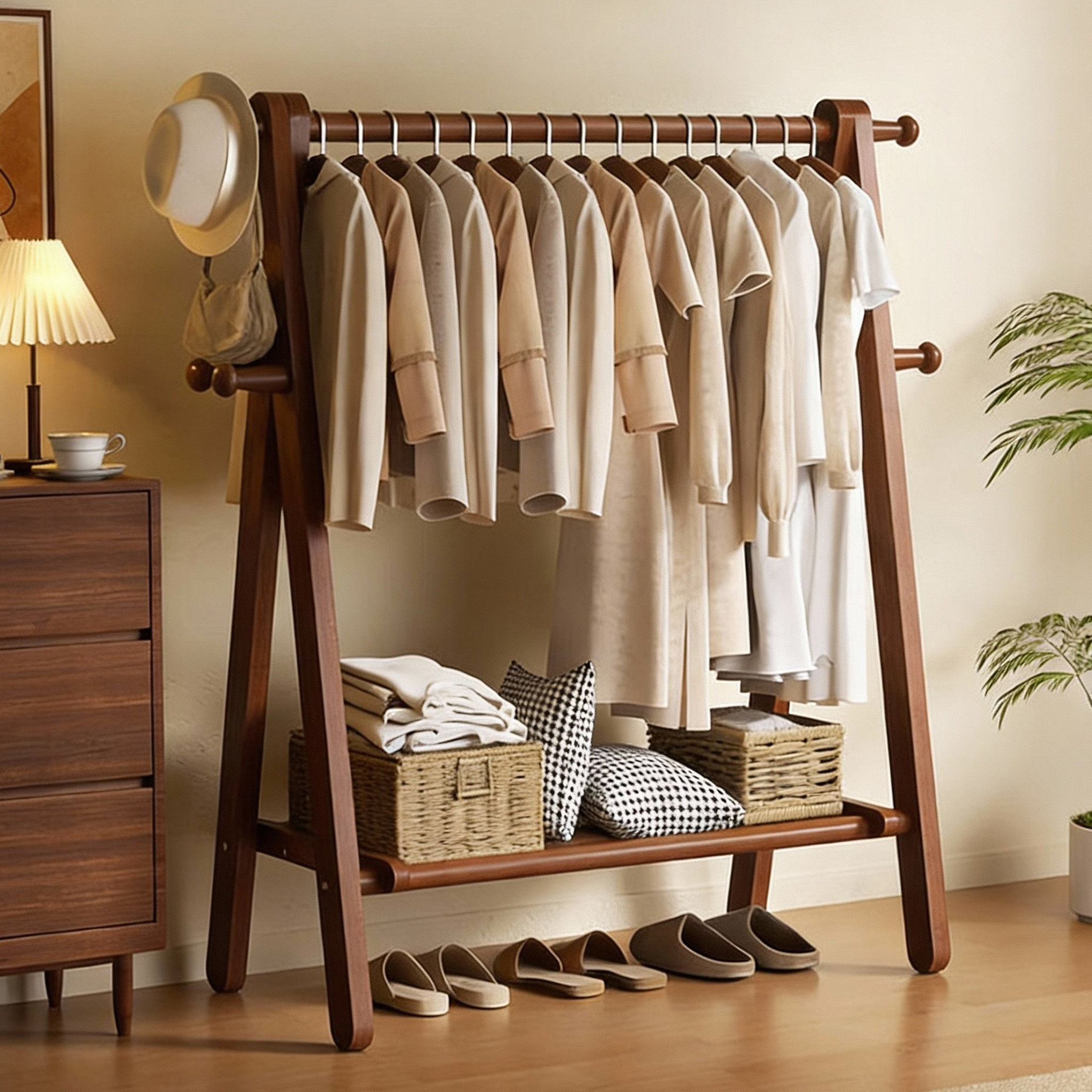 实木衣帽架简易落地卧室家用挂衣架2026新款中古风收纳置物晾衣架,住宅家具,衣帽架,淘宝优惠券,粉丝福利购,淘宝优惠卷