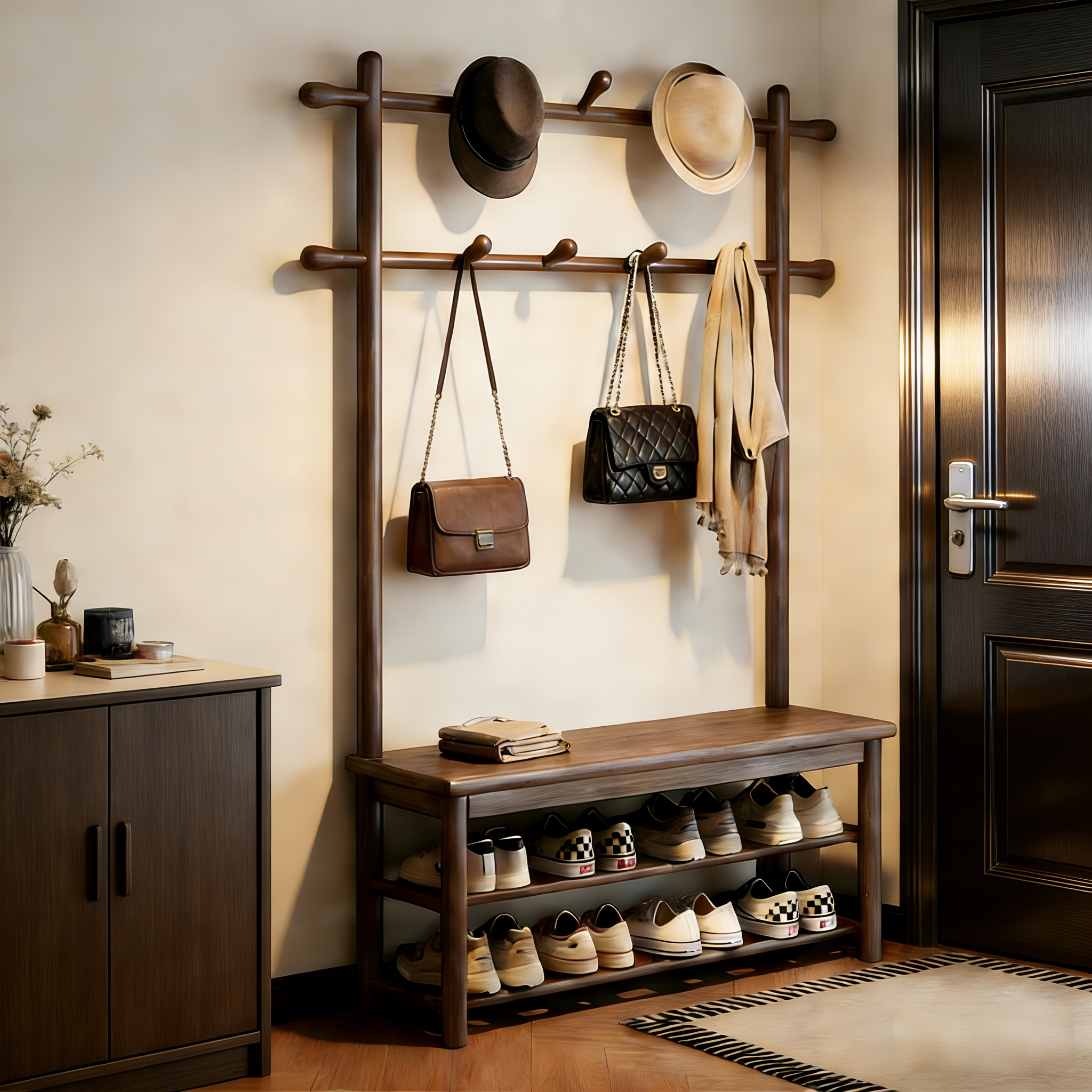 实木换鞋凳挂衣架一体门口家用收纳置物架入户门可坐式玄关穿鞋凳,住宅家具,换鞋凳,淘宝优惠券,粉丝福利购,淘宝优惠卷