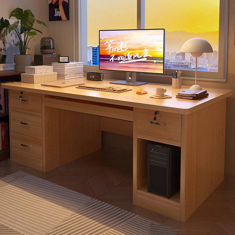 实木电脑桌台式家用带抽屉办公桌小户型卧室学生家用简易写字桌子