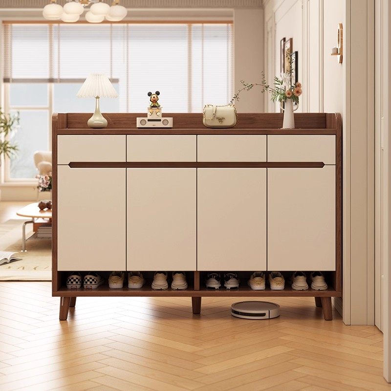 鞋柜家用门口2026新款高级感玄关收纳柜一体靠墙入户落地实木鞋架