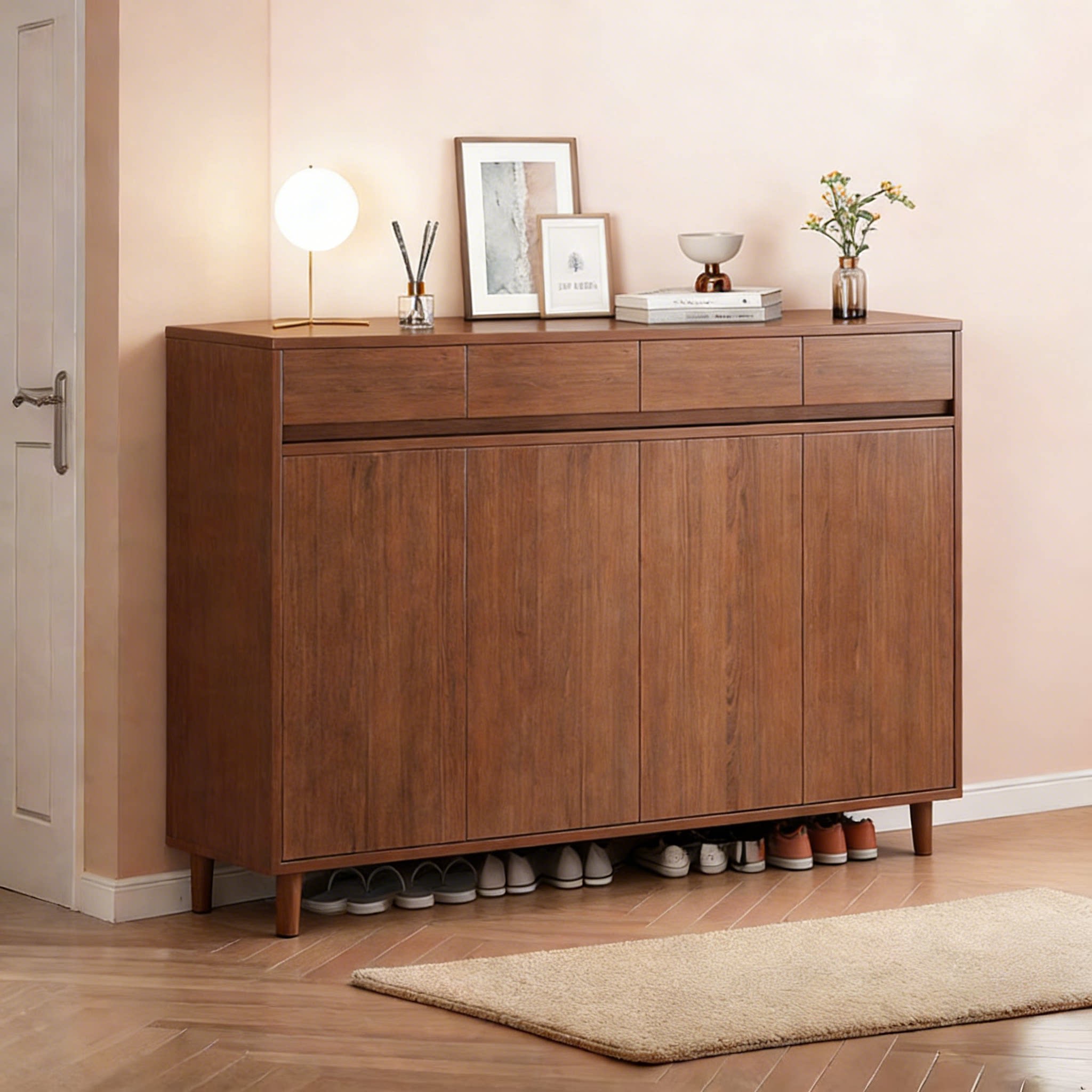 入户鞋柜玄关一体柜2026新款爆款中古风大容量落地收纳柜防尘鞋架