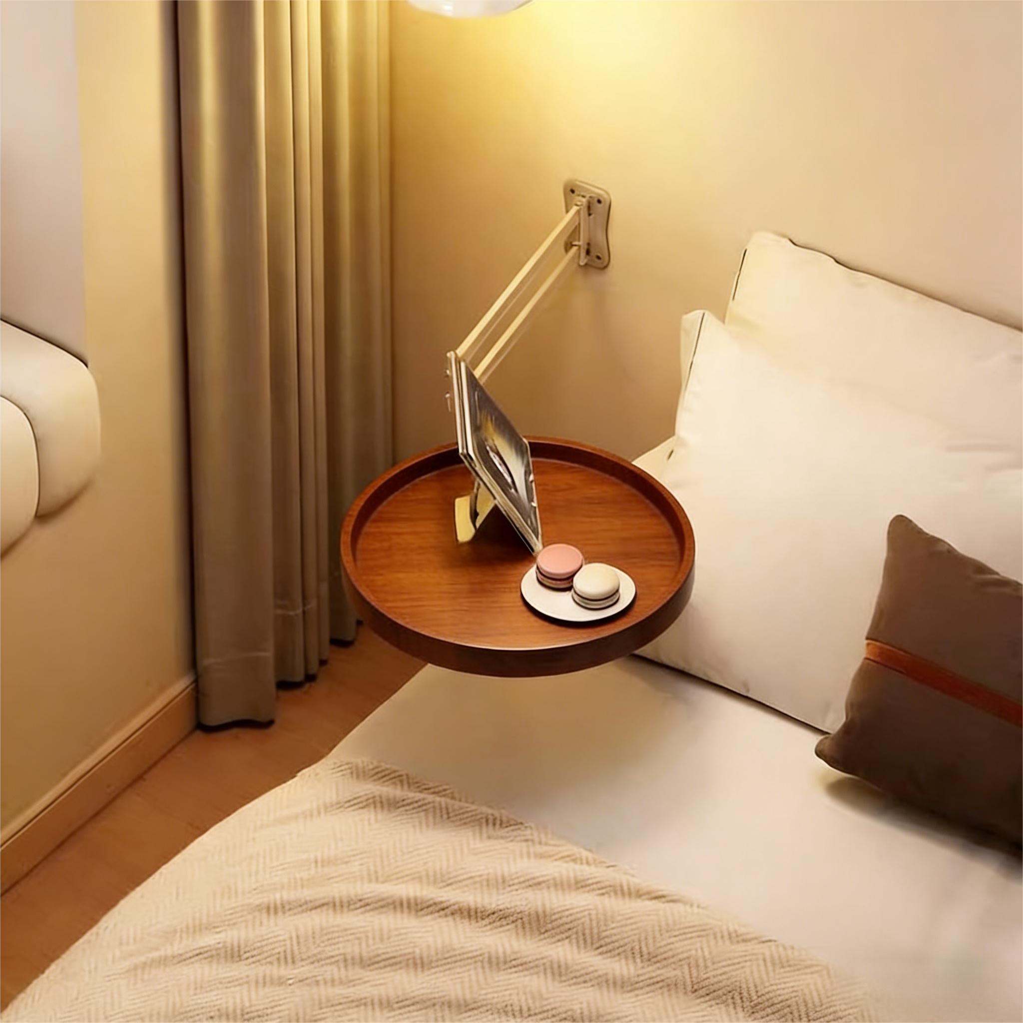 床头柜替代品家用卧室圆形墙上置物架出租房小户型可折叠床头柜子