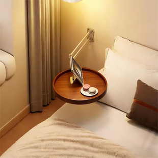 床头柜替代品家用卧室圆形墙上置物架出租房小户型可折叠床头柜子