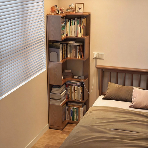 转角书架小户型落地床边实木书柜