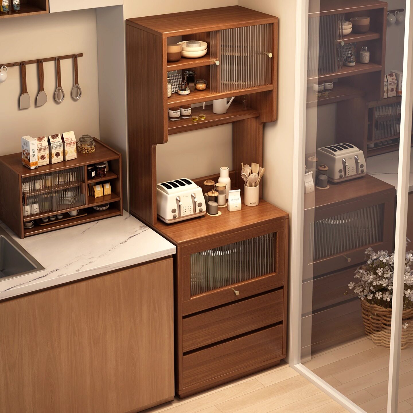 餐边柜客厅靠墙一体置物柜家用收纳窄边柜2026新款厨房橱柜茶水柜