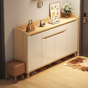 入户门鞋柜家用门口收纳柜一体靠墙原木风落地鞋架室内玄关储物柜