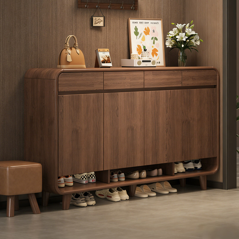 入户鞋柜家用门口实木中古风玄关一体靠墙新款2026爆款室内收纳柜