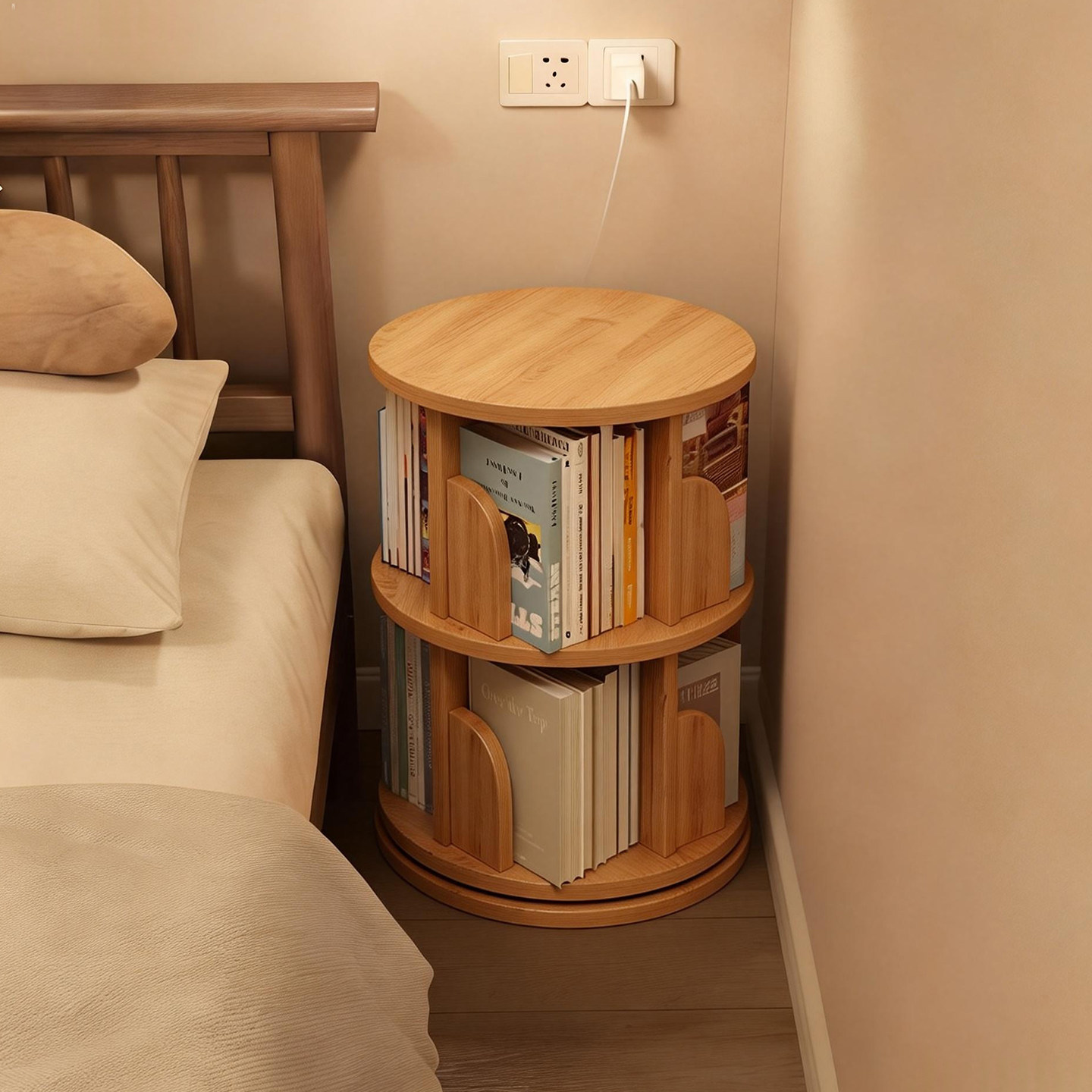 实木旋转书架360度落地置物架一体靠墙可移动卧室床头柜转角书柜,住宅家具,书架,淘宝优惠券,粉丝福利购,淘宝优惠卷