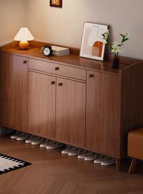 入户鞋柜家用门口中古风收纳柜一体靠墙小户型玄关鞋架室内储物柜