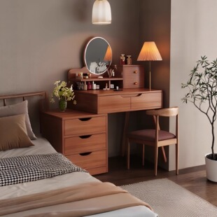 新中式梳妆台卧室2026新款小户型床尾化妆台影楼化妆桌镜斗柜一体
