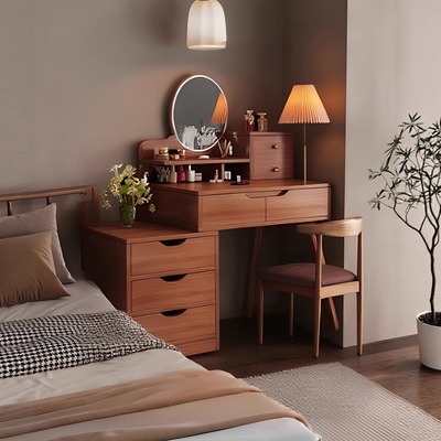 新中式小户型化妆桌镜斗柜一体