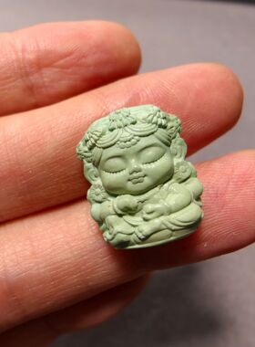 湖北原矿绿松石精雕度母宝宝佛满工雕细腻配手串绝美项链手链配饰