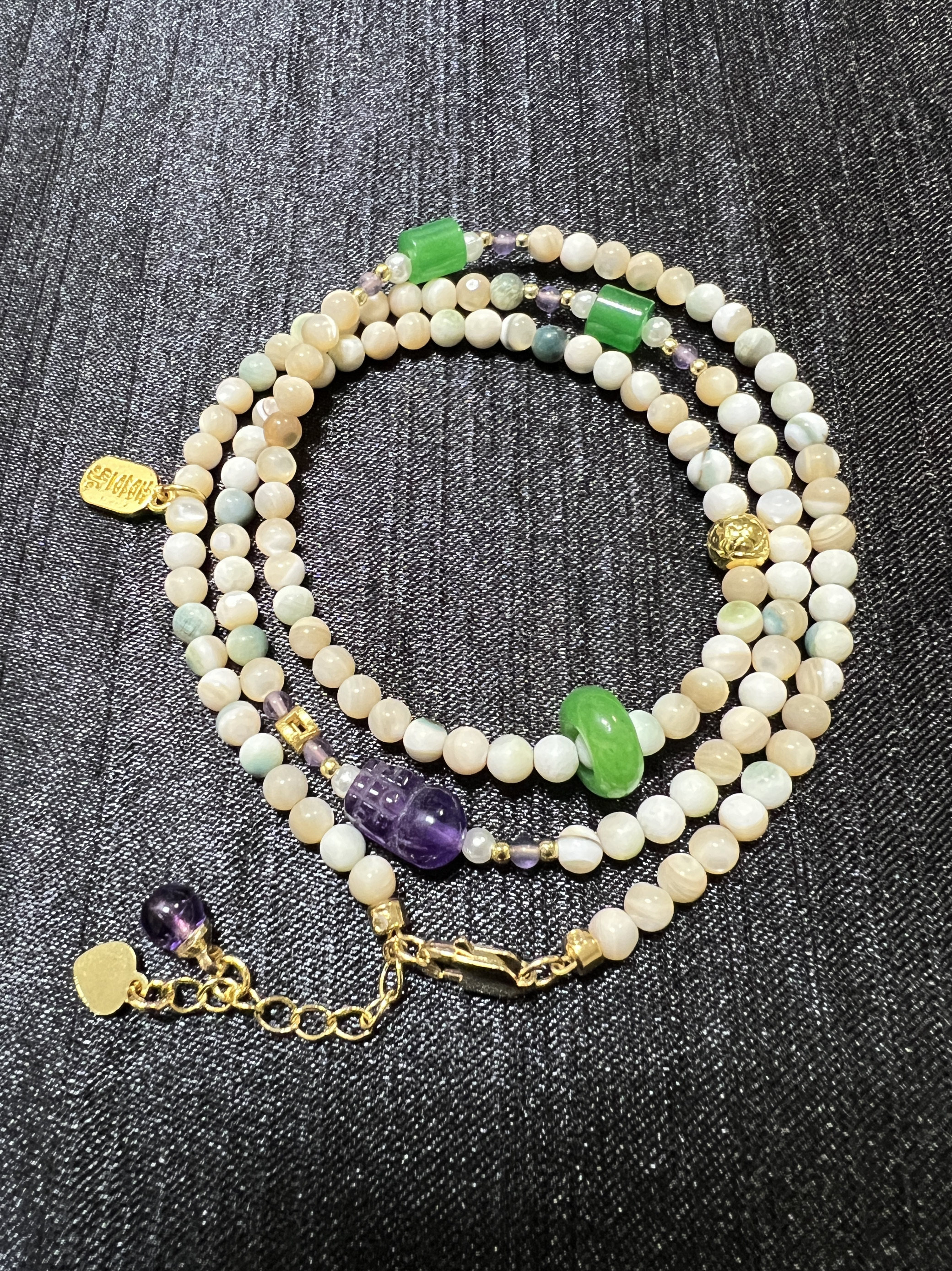 深海天然黄金贝壳绿贝母螺钿项链/手链二用款紫水晶翡翠.等-孤品