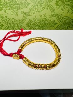 古法金盘缠手链棉绳沙金款时尚复古藏式传承编制钱串子手串镀金