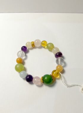 一图一物设计款多宝腕串天然多种水晶搭配绿紫白三色系10-13+mm