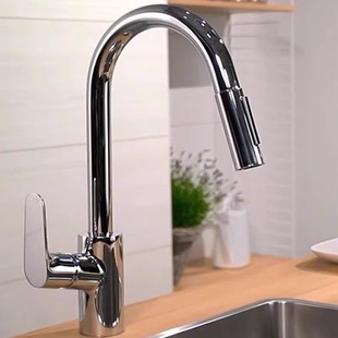 汉斯格雅福柯斯M41单把手厨房龙头240抽拉出水嘴两种模式31815007