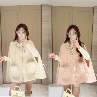 【JIN_KING】女装秋冬双面呢斗篷大衣高级感韩系羊毛呢外套J0122