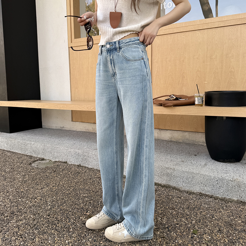 本期必入第一~浅蓝窄版牛仔裤女2025新款秋季直筒宽松拖地阔腿裤