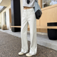 型绝了 高腰直筒宽松显瘦拖地阔腿裤 米白牛仔裤 2026新款 女春季 版
